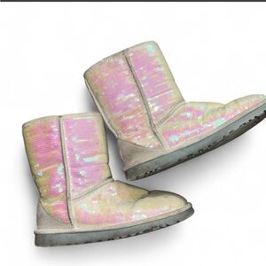 UGG Pink & Off White Sequin Boots